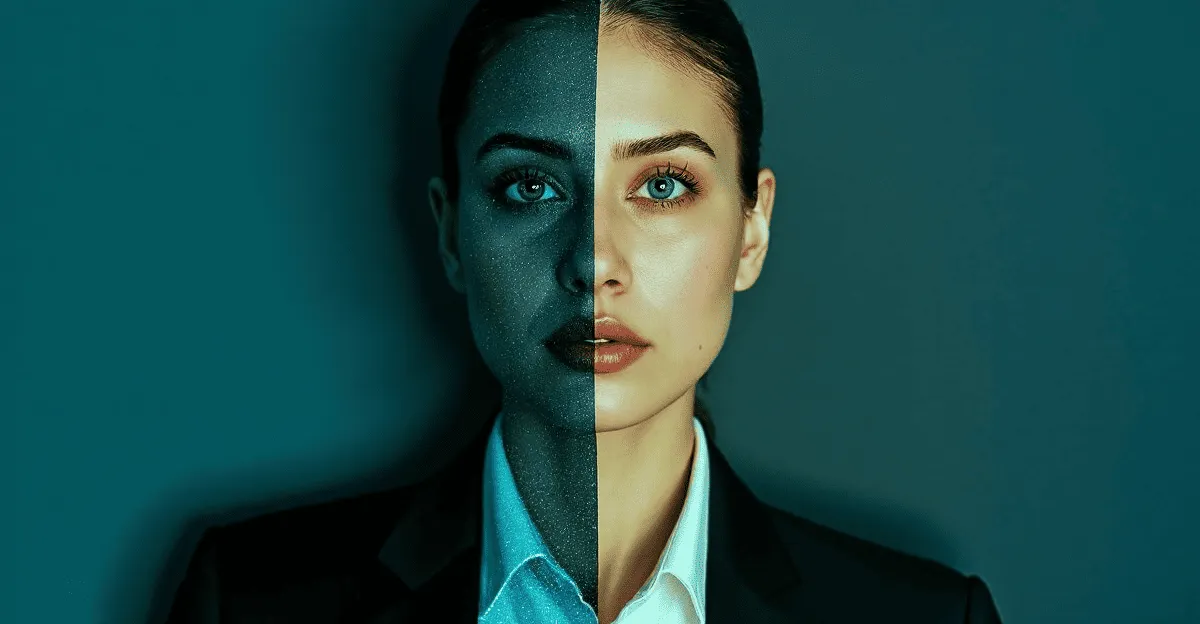 Illustration éditoriale — deepfake : manipulation d'identité numérique, fraude et désinformation pour les professionnels