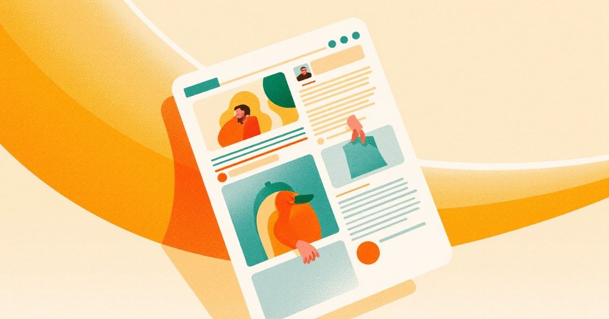 Main tenant une tablette avec layout newsletter multi-colonnes, produire sa newsletter en 30 min avec l'IA