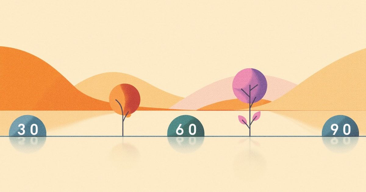 Illustration éditoriale : plan d'onboarding 30-60-90 jours structuré par l'IA